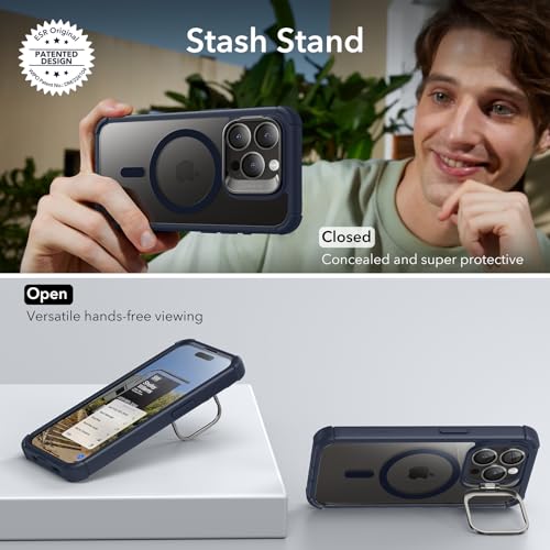 ESR for iPhone 15 Pro Case, Full-Body Shockproof MagSafe Case, Exceeds Military-Grade Protection, Magnetic Phone Case for iPhone 15 Pro, 2-Part Tough Case with Stand, Armor Series, Clear Dark Blue by ESR - Image 5
