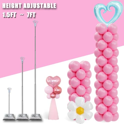 Balloon Column Stand Set of 2, Adjustable 7 Feet Ballon Arch Stands with Bases for Floor, Tall Baloon Tower Pillar Assembly Kit for Halloween, Birthday, Party Decorations - Image 4