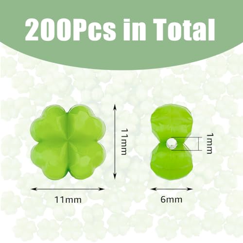 DICOSMETIC 200Pcs Clover Bead Faceted Acrylic Clover Beads St. Patrick's Day Shamrock Opaque Acrylic Beads Small Four Leaf Clover Beads Lime Green Crafting Beads for Jewelry Making Hole: 1mm - Image 2