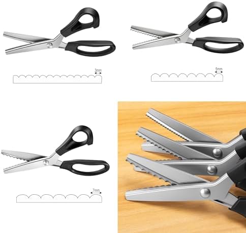 Scalloped Edge Pinking Shears for Fabric, Stainless Steel Pinking Shears Fabric Scissors, Craft Scissors for Fabric, Leather, Paper, Sewing, Handcrafts (Scalloped, 5mm) - 3