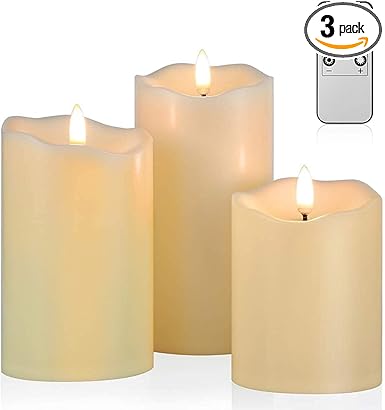 ANGELLOONG Flickering Flameless Candles, Realistic LED Candles with Remote and Timer, Set of 3 Battery Operated Candles for Room Fall Home Decor Wedding Christmas Decorations