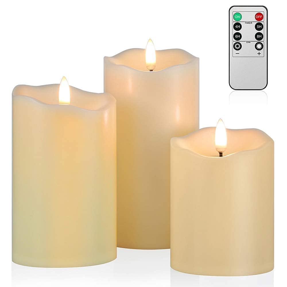 ANGELLOONG Flickering Flameless Candles, Set of 3 Realistic LED Candles with Remote and Timer, for Bedroom, Home Decor, Wedding