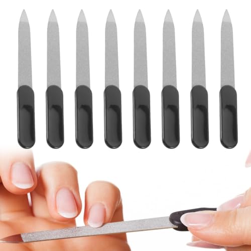Set de 8 limes à ongles en acier inoxydable noir, double grain pour manucure et pédicure, soin professionnel des ongles