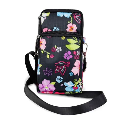 Bolso cruzado para teléfono móvil en nailon ligero y resistente color negro