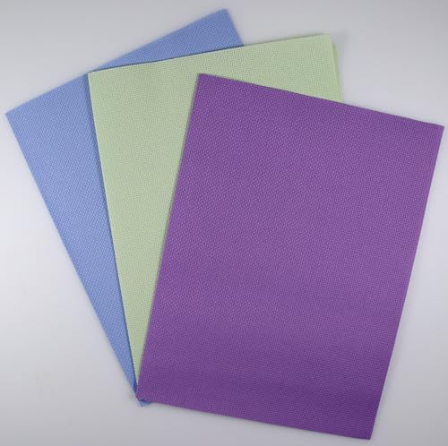 Image of KCS 3 pc of 12 inch x 18 inch 14CT Counted Cotton Aida Cloth Cross Stitch Fabric (Light Green+Lavender+Light Blue)