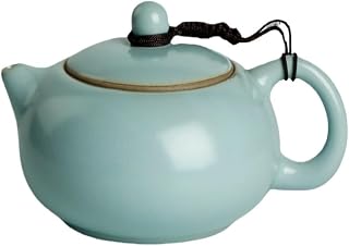 Tetera de cerámica con Tapa Tetera De Cerámica Ru Kiln, Tetera Plana Xishi, Tetera For El Hogar, Tetera De Cerámica De Un Solo Color Azul, Tetera De Kungfu, Tetera Individual Azure Tetera de cerámica