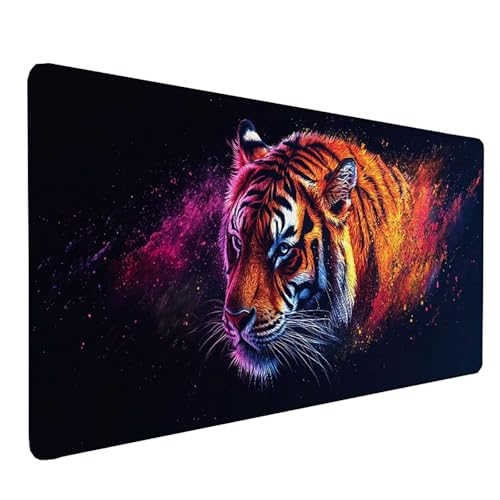 Tapis de souris XXL tigre bleu sous-main idéal pour aménager un bureau de gamer ou de télétravail