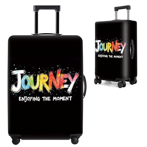 Image of Colorful Journey Luggage Cover - Elastic Space-Themed Travel Suitcase Protector with Wheels, 'Enjoying the Moment' Design,XL