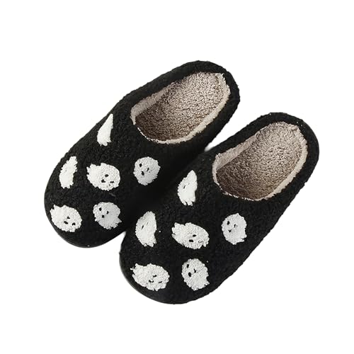 Image of Halloween Pumpkin Slippers for Womens Mens Plush Warm Spooky Lantern Pumpkin Slippers House Shoes