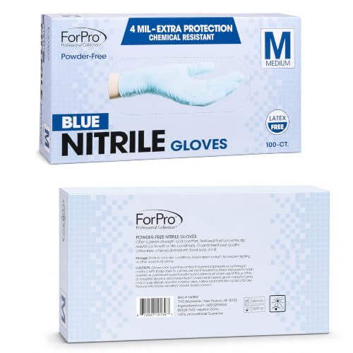 Image of ForPro Disposable Nitrile Gloves, Chemical Resistant, Powder-Free, Latex-Free, Non-Sterile, Food Safe, 4 Mil