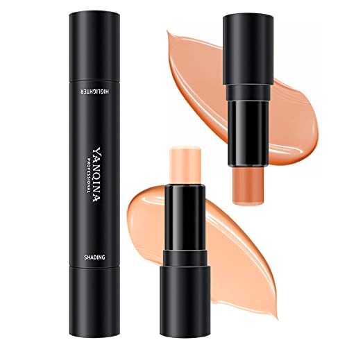 Bâton de contour, bâton de surlignage, bâton de contour et de surligneur à double extrémité, 2 en 1 pour le corps et le visage (#02 (Lotus et marron clair)) Cover