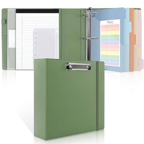 SKYDUE 3 Ring Binder 3 Inch D Ringr with Clipboard, PU Heavy Duty Clipboard Binder with Notepad & 5 Dividers with 5 Pockets, Labels, Clipboard Folder Great for School Office