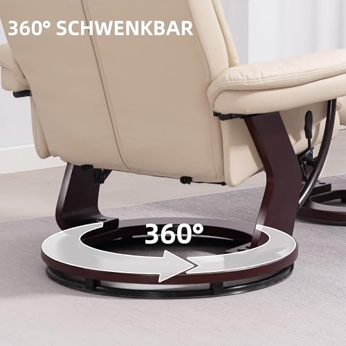 HOMCOM Relaxsessel mit Hocker, 360°drehbarer Fernsehsessel mit Liegefunktion, TV-Sessel mit Taschenfeder für Wohnzimmer, Kunstleder, Cremeweiß – Bild 6