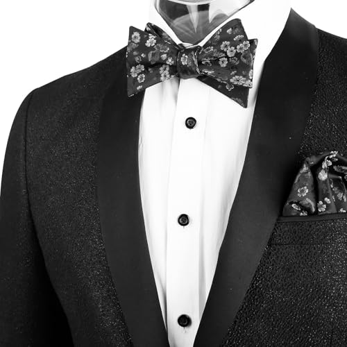Image of Alizeal Mens 2pcs Floral Bow Tie Set | Self-tied Elegant Pocket Square Set for Wedding