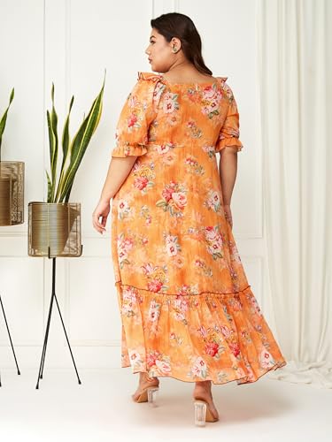 Image of Miss Chase A+ Women's V-Neck Three-Quarter Sleeve Floral Wrap Chiffon Midi Dress