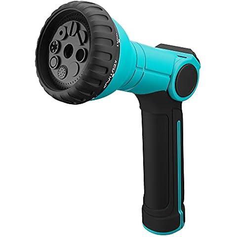 ALMA Garden Hose Nozzle Sprayer with Easy THUMB CONTROL - SUPER LIGHTWEIGHT Garden Hose Sprayer Nozzle - Comfortable 8 Spray Pattern Water Hose Nozzle for Outdoor - Hose Head Attachment Handle Nozzles Cover