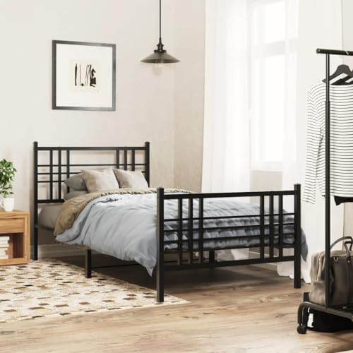 UJCHVHN Artículo: marco de cama de metal sin colchón con estribo negro 90 x 190 cm, camas y accesorios, camas y marcos de cama