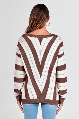 PRETTYGARDEN Sweaters for Women 2025 Long Sleeve Striped Knitted V Neck Pullover Jumper Tops Fall Outfits Fashion Clothing