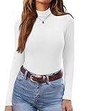 Ekouaer Women's Mock Turtleneck Long Sleeve Shirts Ribbed Knit Lightweight Pullover Sweater Stretch Fitted Thermal Top White L