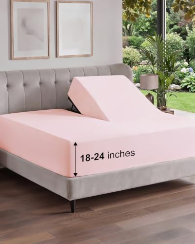 Image of Extra Deep Flex Top Split Head King Fitted Sheet - Hotel Luxury Single Fitted Sheet Only - Easily Fits 18 inch to 24 inch Mattress - Ultra Soft, Wrinkle Free w /Extra Deep Pockets - Lavender Pink