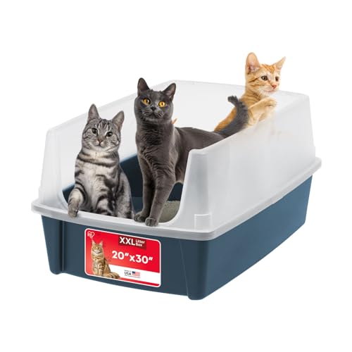 IRIS USA XX-Large Cat Litter Box, Open Top Extra Large Litter Box for Big Cats and Multi-Cat Households, High Sided Scatter Shield, Easy to Clean, 30'L x 20'W x 14'H, Navy