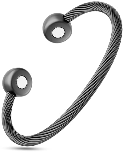 MagnetRX® Magnetic Bracelet Cuff - Twisted Cable Stainless Steel Bangle Magnetic Bracelets - Elegant Golf Bracelet Men & Women (Gunmetal | Medium)