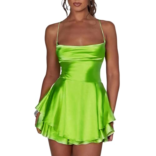 Image of Yassiglia Women Cami Playsuits Y2K Cross Tie-Up Backless Short Jumpsuits Romper Summer Dresses for Women Uk Clubwear (Light Green, S)