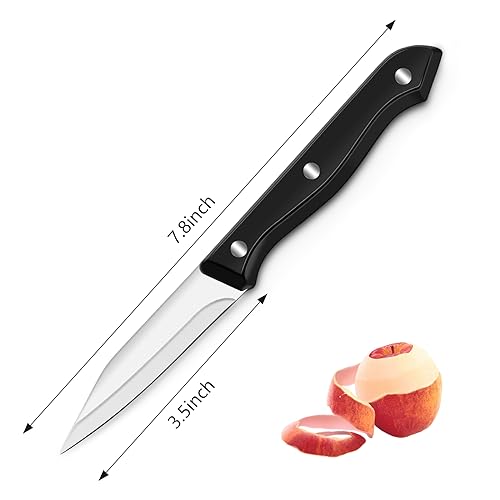 BEWOS 4-Piece Paring Knife Set - Paring Knives with Ergonomic Handle, 3.5 Inch Triple Rivet Paring Knives, Stainless Steel Black Parers for Vegetable, Fruit & Kitchen Use by BEWOS - Image 2