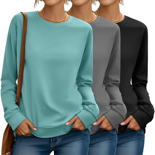 Riyiper 3 Pack Women's Long Sleeve Sweatshirts, Crew Neck Pullover