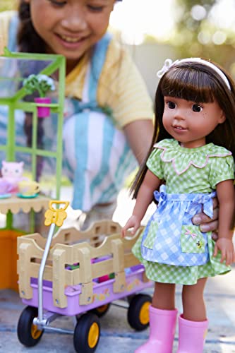 American Girl Welliewishers Cute As A Bug Gardening Outfit For 14.5-Inch Dolls With A Green Gingham-Print Dress, Blue-Checkered Apron, Pink Wellie Boots, Ages 4+ #TOP5