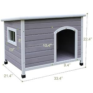 HiCaptain Small Outdoor Dog House, Waterproof Dog Home for Small Medium Dogs, Wooden Dog House with Elevated Floor and Removable Window - Grey S HiCaptain Small Outdoor Dog House, Waterproof Dog Home for Small Medium Dogs, Wooden Dog House with Elevated Floor and Removable Window – Grey S