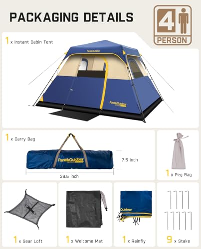 Image of FanttikOutdoor Camping Tent 4 /6 /8 /10 Person Instant Cabin Tent Setup in 60 Seconds with Rainfly & Windproof Portable with Carry Bag for Family Camping & Hiking, Upgraded Ventilation, Navy Blue