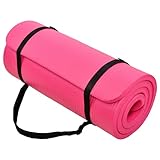 Fitvids Esterilla de yoga extra gruesa de alta densidad antidesgarros de 1 pulgada con correa de transporte, rosa
