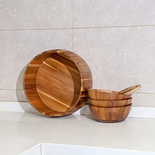 Wooden Salad Bowls Set Of 6, Large Rustic Wood Salad Serving Bowl With Salad Claw Servers, Food Mixing Bowl For Vegetables Salad Vegetables Fruits Cereal Cornflake Snacks Home Party Dinner #TOP6