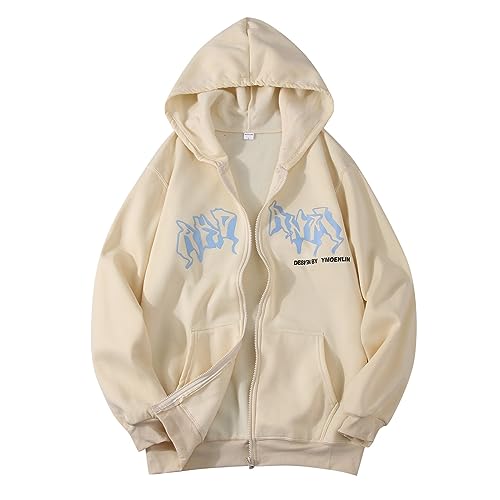 Fowjknww Hooded Jacket Men's Letter Print Autumn Winter Jack