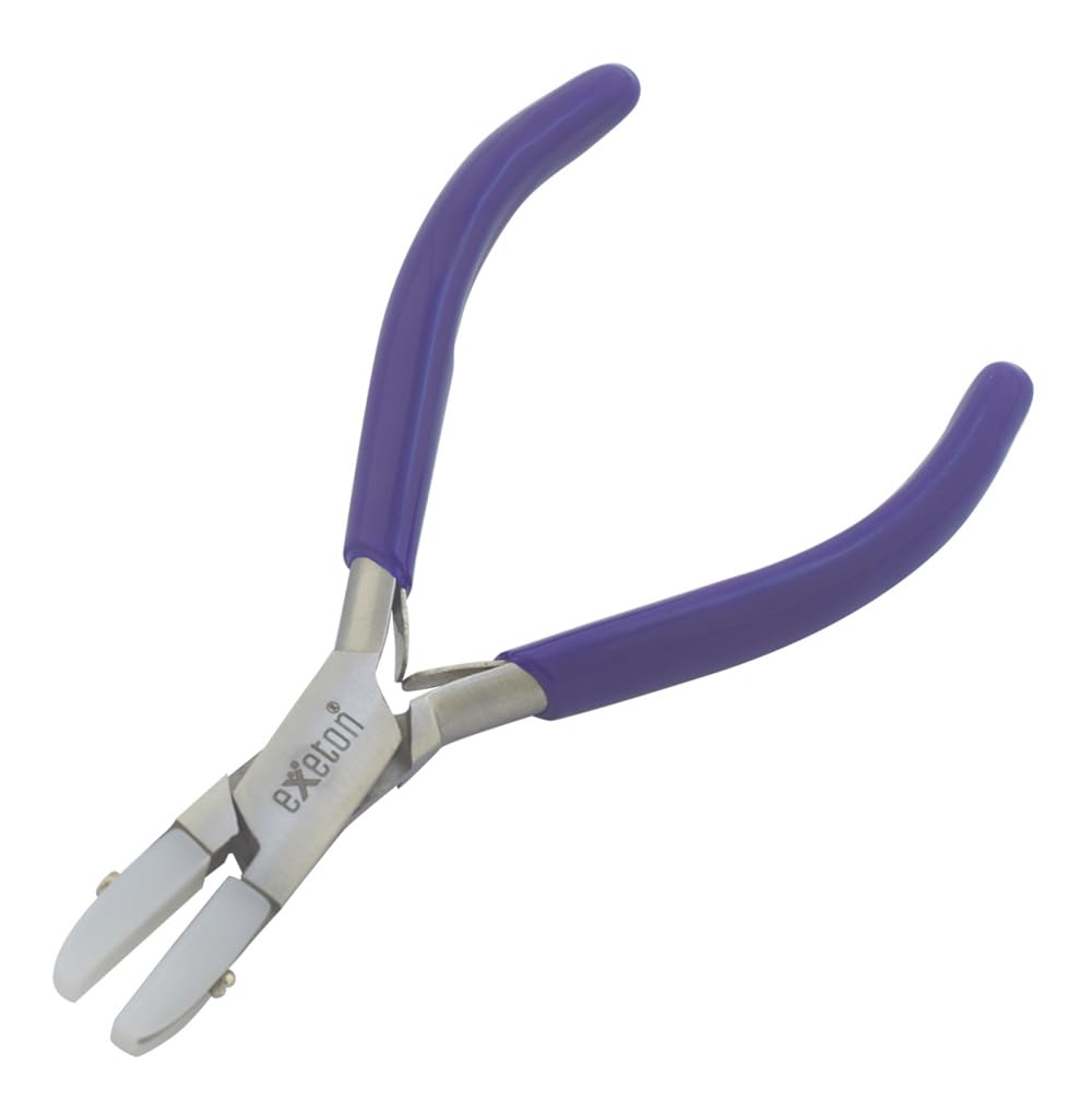 Exeton Blue Jewelry Pliers Tool, Bail Making Pliers 6 In 1 Wire Wrapping Multi Step Loop Pliers, Chain Nose, Nylon Jaw Pliers, Round Nose Pliers, Beading Pliers Diy Art Craft Tools (Nylon Flat Nose Pliers)