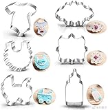 Baby Shower Cookie Cutter Set-6 Piece-3 Inches-Onesie, Bib, Bottle, Baby Carriage, Square and Oval Plaque Cookie Cutters Molds.