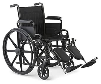 Medline K1 Basic Vinyl Wheelchair, 20" Wide Seat, Swing-Back Desk-Length Arms, Elevating Leg Rests