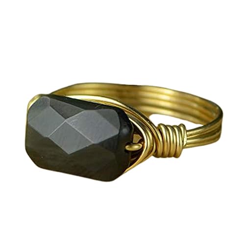 Rainbow Sheen Obsidian Faceted Rectangle Gemstone and Sterling Silver OR Gold Filled Wire Wrapped Ring- Custom Made to Size 4-14