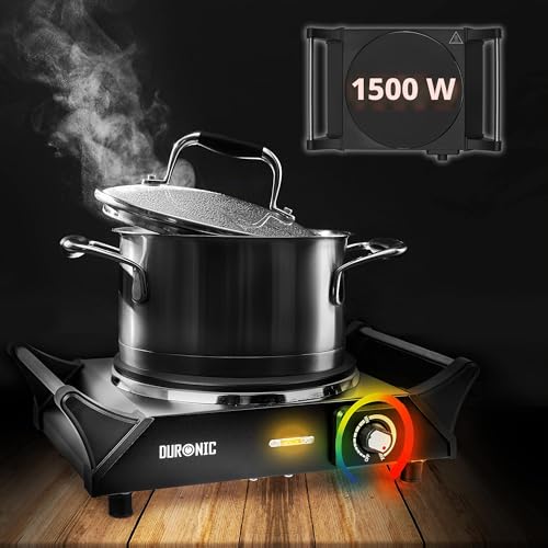 Miniatura 2 de Duronic Hp1 Bk - Hornillo Eléctrico De Camping De 1500 W - Cocina Portátil De Acero Con 1 Placa Eléctrica De Hierro Fundido - Asas De Transporte - Temperatura Ajustable - Cocina Exterior