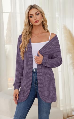 Image of DB MOON Womens Long Cardigan Sweater Lightweight Open Front Long Sleeve Outfits with Pockets