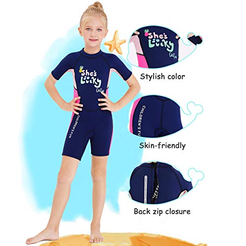 Foto von Gogokids Kinder Neoprenanzüge Thermische Badeanzüge, Mädchen Rash Guard Einteiler Bademode 2.5mm Neopren Taucheranzug Schnorchelanzug UV-Schutz 50+