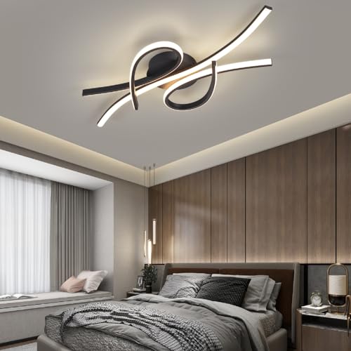Modern LED Ceiling Light Fixture,40W 2600 Lumen ,Flush Mount Ceiling Chandelier,Ceiling Lamp for Kitchen Bedroom Study Living Room Office Dining Room,Dimming Remote Control (Matte Black-S) by LANGLITIAODENG - Image 3
