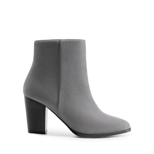 DREAM PAIRS Women's Ankle Boots Chunky Block Heel Booties,Size 9,GREY/SUEDE,ANITA