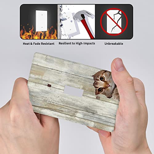 Cute Cat Vintage Wood Light Switch Cover Decorative Single Toggle Wall Plate Bedroom Deocr Bathroom Kitchen Accessories 1 Gang Faceplate 2.76" X 4.50" #TOP4