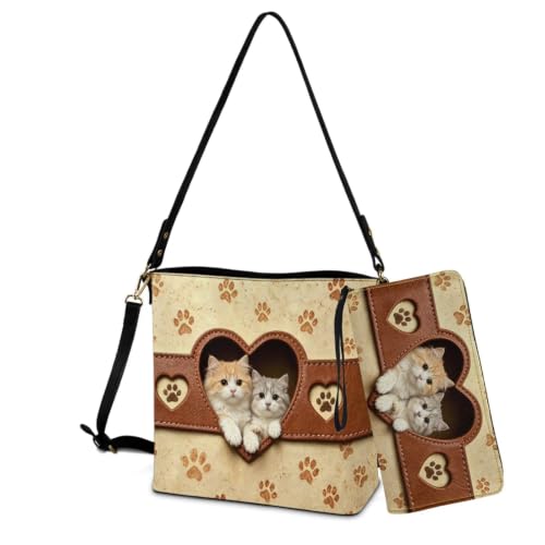 Image of Bucket Crossbody Bag Set for Women Lady, Leather Purse and Wallet Set Large Bucket Bag with Wallet