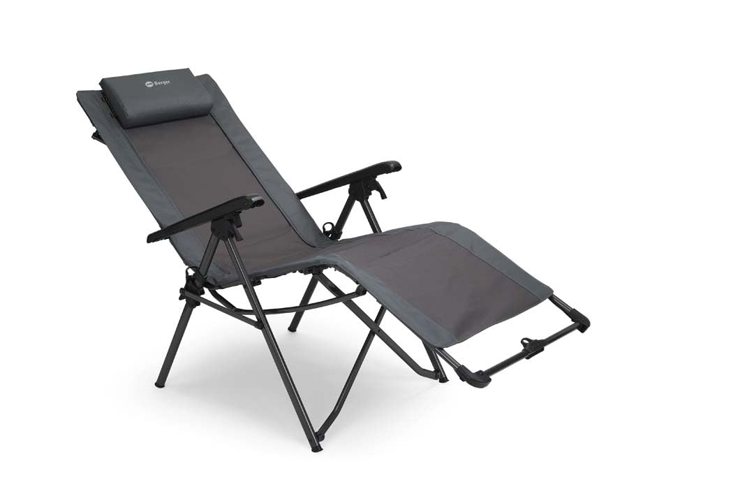 BERGER Faltbare Relaxliege | Gartenliege klappbar | Sonnenliege Campingstuhl Outdoor | Campingliege Gartenstuhl Strandliege mit Kopfkissen | leicht & belastbar bis 120 kg