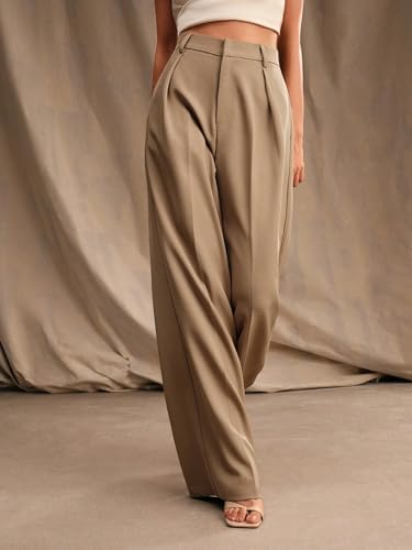 Image of Elendra Cotton Blend Wide Leg Pants for Women | HIGH Waist Formal Baggy Pants