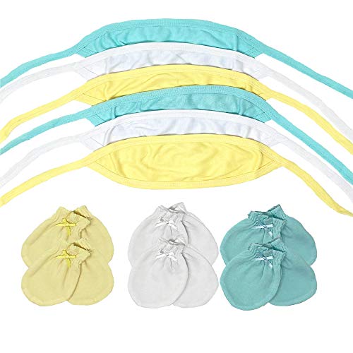 I&S Newborn Baby Gift Set Belly Button Covers and Mittens for Boys Girls (12 Pack - Greens, Whites, Yellows)