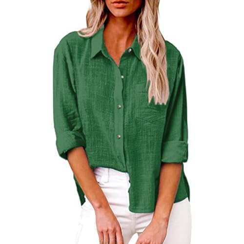 Womens Linen Button Down Shirt Long Sleeve Cotton 2025 Spring Summer Beach Wear for Women with Pocket2